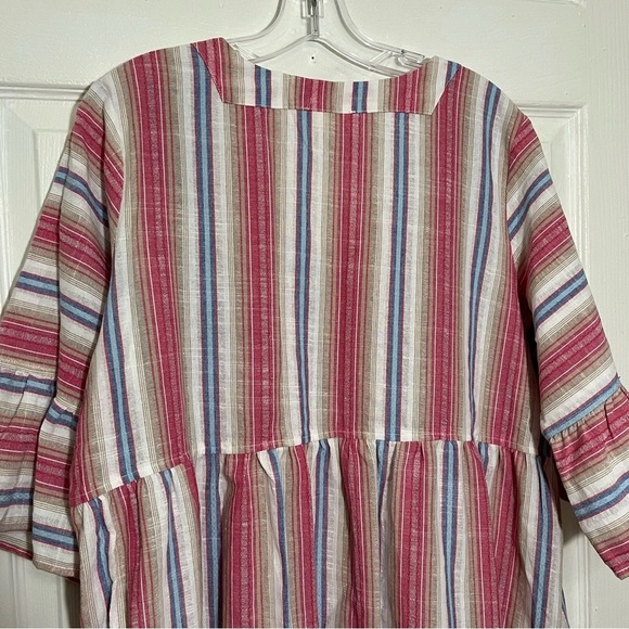 EASEL Striped Multicolor V-Neck Embroidered Tiered Dress with pockets | size L - Picture 9 of 10